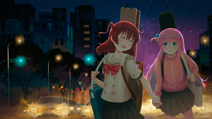 If we could become a constellation - Anime, Anime art, Bocchi the Rock!, Kita Ikuyo, Gotou Hitori, Night city