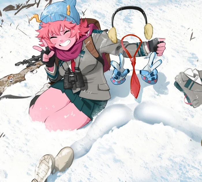 Winter fun - Anime art, Anime, Boku no hero academia, Hagakure Tooru, Ashido mina, Khyleri, Shikanoko Nokonoko Koshitantan