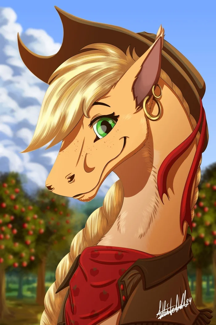 Sweet Apple Acres - Art, The Dragon, My little pony, Applejack, Portrait, Digital drawing