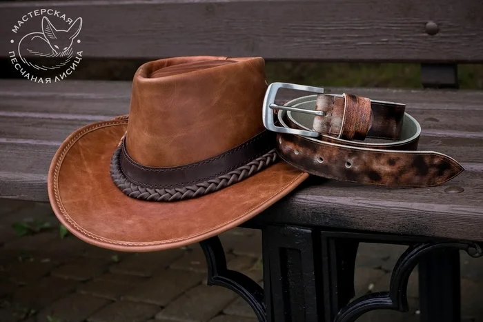 Australian hat + belt - My, Hat, Headdress, Australian hat, Cowboy hat, Belt, Gentleman's set, Handmade, With your own hands, Needlework without process, Longpost