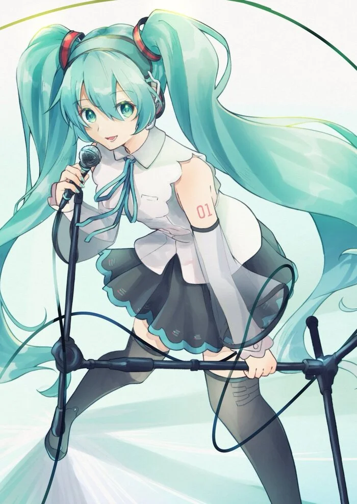 Hatsune Miku #115 - Anime, Anime art, Hatsune Miku, Girls, Long hair, Microphone, Skirt, Zettai ryouiki