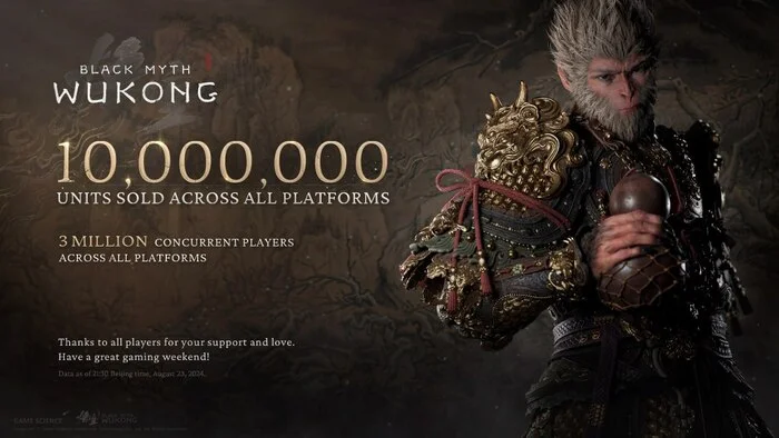 Продажи Black Myth: Wukong превысили 10 миллионов копий  за 3 дня после релиза - Компьютерные игры, Игры, Black Myth: Wukong, Новости игрового мира, Картинка с текстом