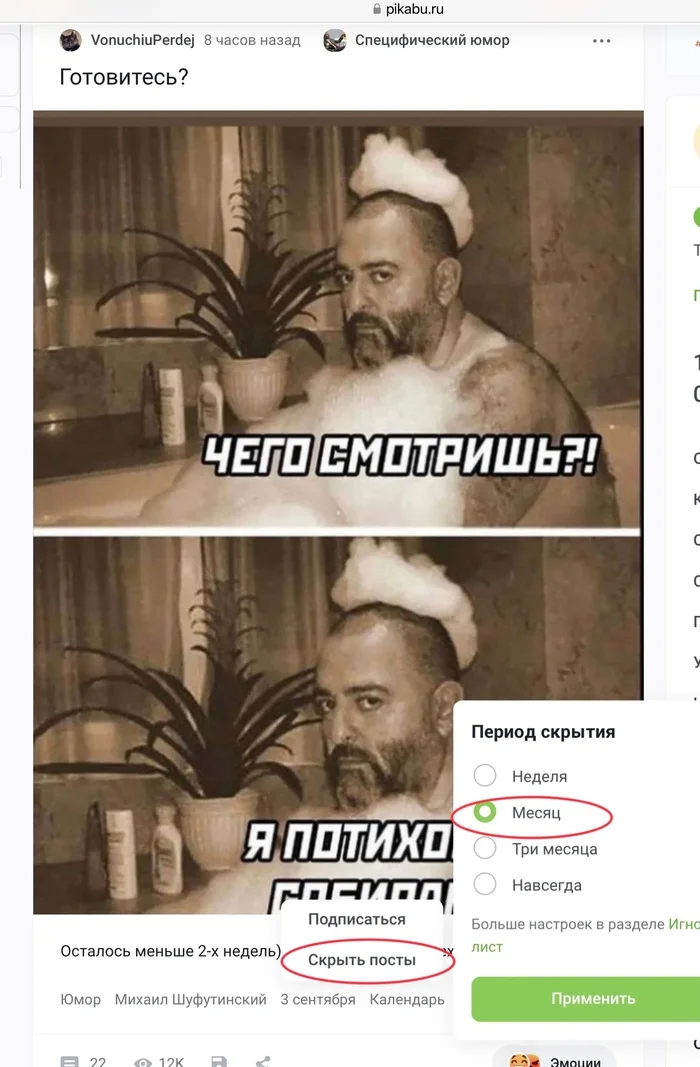 Ответ на пост «Готовитесь?» - Юмор, Михаил Шуфутинский, 3 сентября, Календарь, Сентябрь, Ответ на пост, Посты на Пикабу, Скриншот, Игнор-Лист