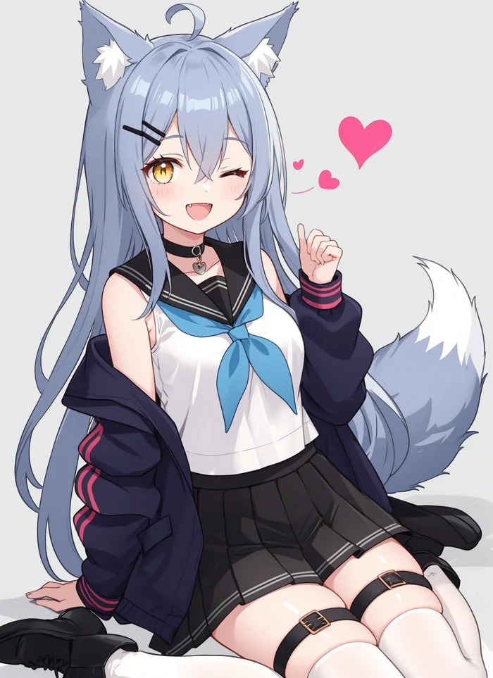 Tail - Anime, Anime art, Tail, Animal ears, Choker, Neural network art