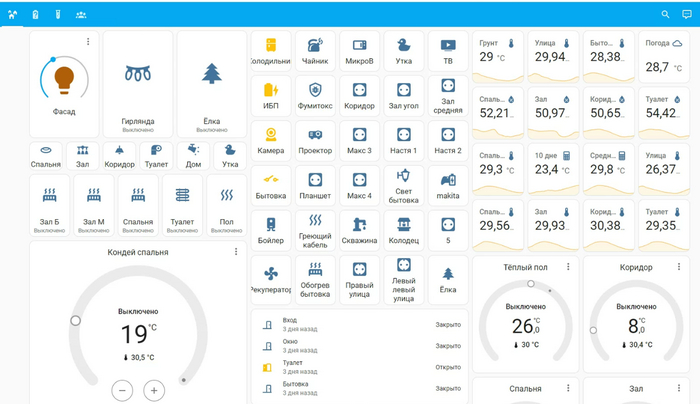 Один из дашбордов управления умным домом на даче