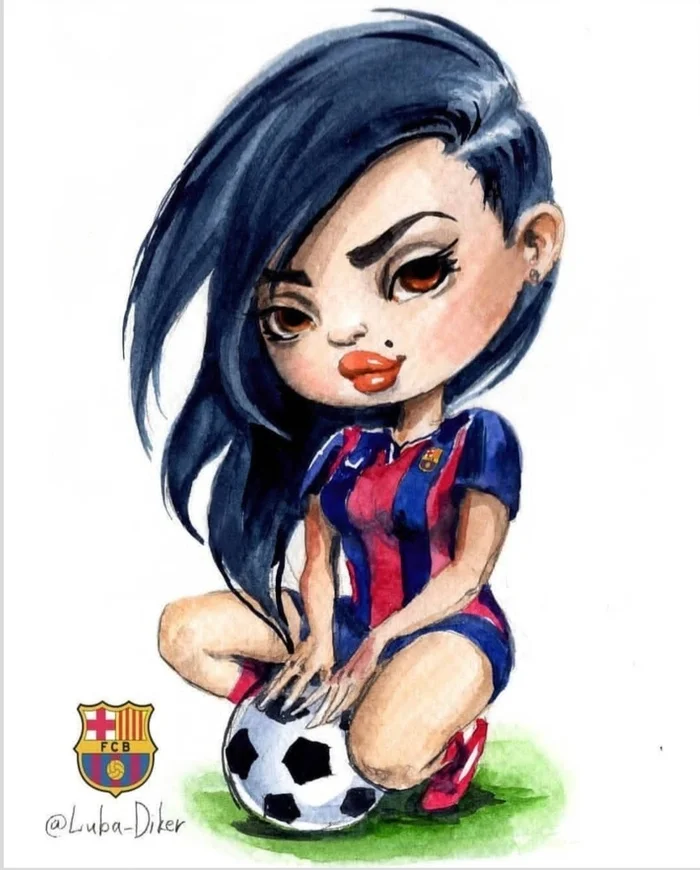 Cartoon for Barcelona football club - My, Artist, Art, Modern Art, Painting, Girls, Football, Barcelona Football Club, Needlework without process