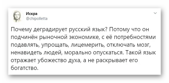 Деградация русского языка - Русский язык, Искра (Twitter), Скриншот