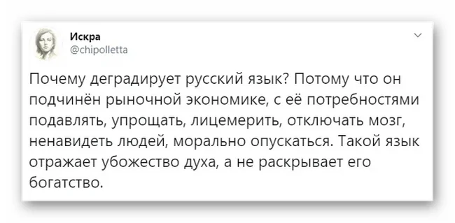 Degradation of the Russian language - Russian language, Spark (Twitter), Screenshot