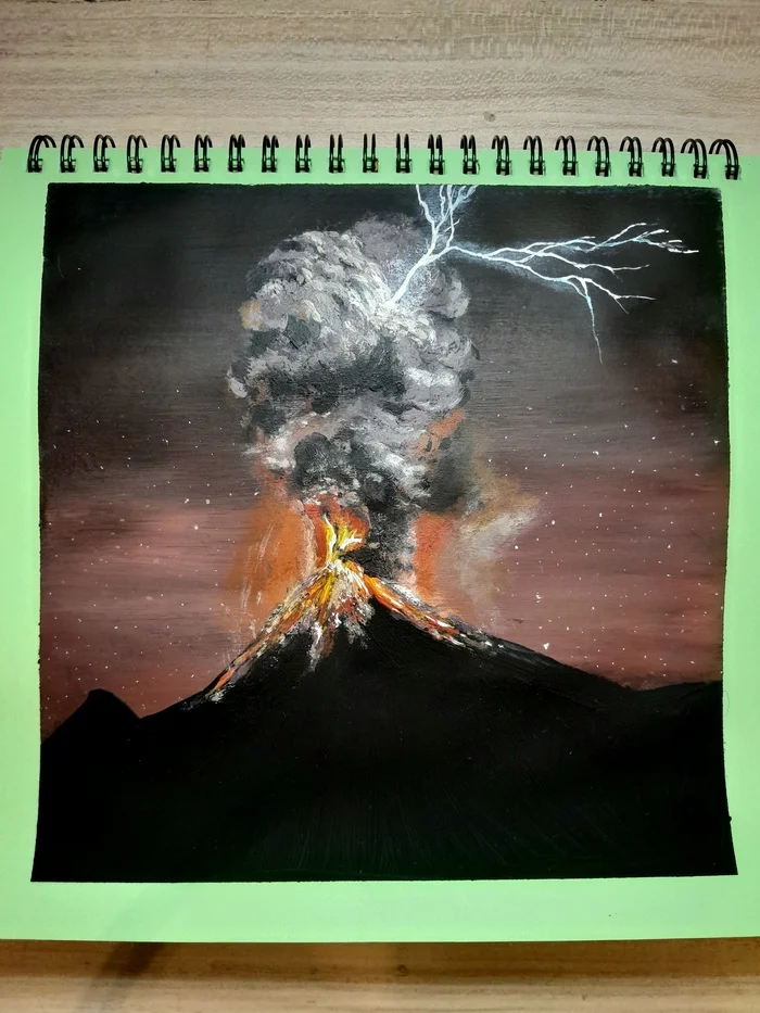 Volcanic eruption - My, Beginner artist, Painting, Youtube, Art, Drawing, Volcano, Drawing process, Video