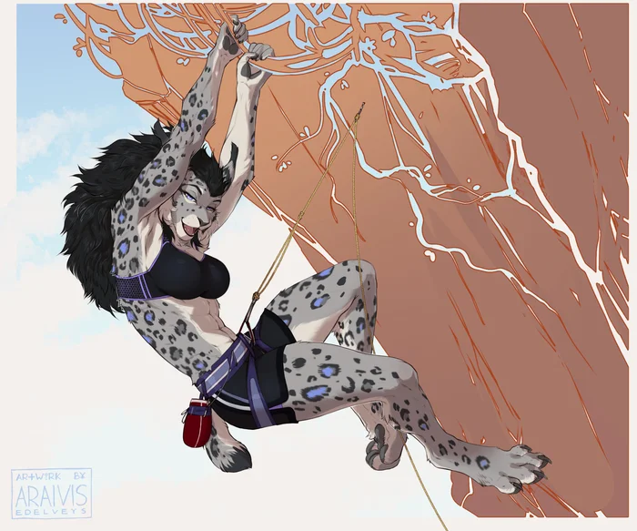 Rock climber - Furry, Anthro, Art, Furry lynx, Araivis-Edelveys