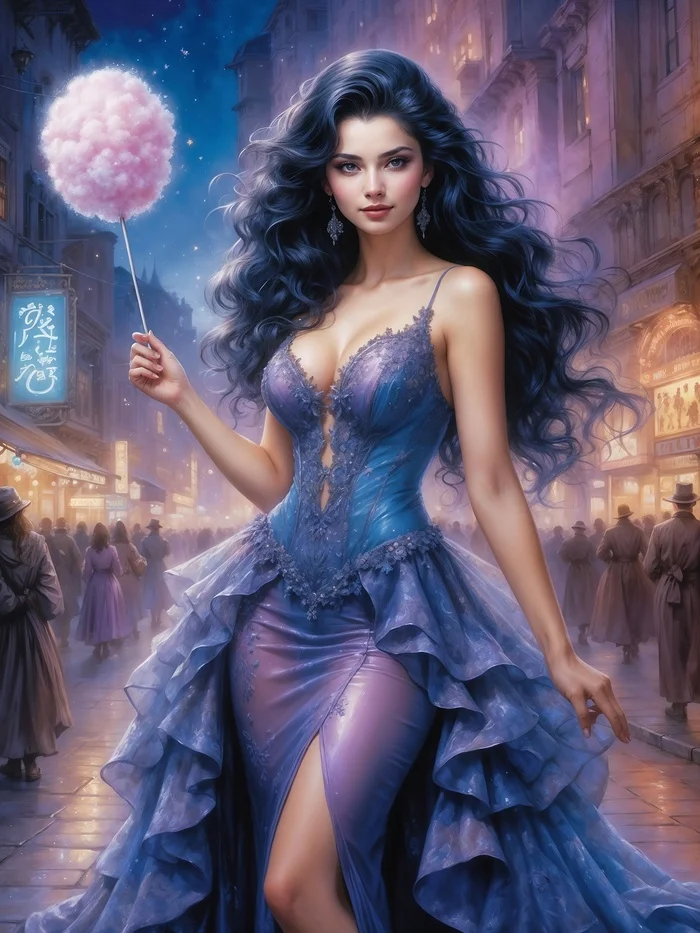 Magic in the Purple Light - Neural network art, Illustrations, Art, Lady, Princess, Longpost