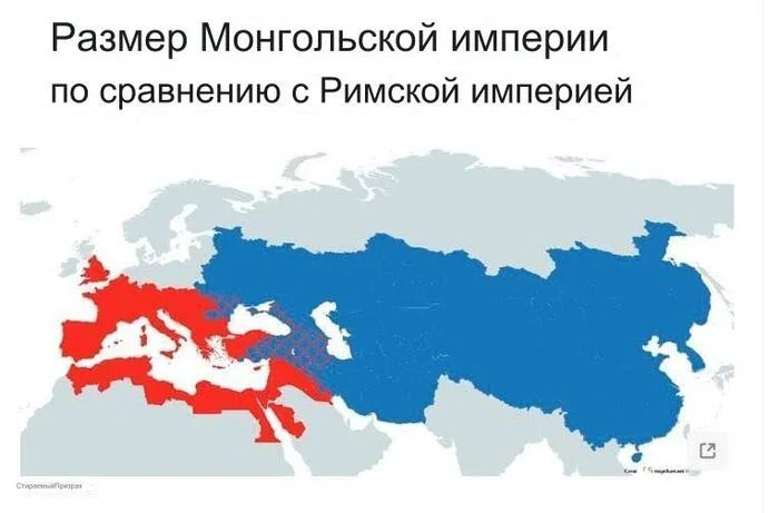 Size of the Mongol Empire compared to the Roman Empire - History (science), Cards, The Roman Empire, Mongol Empire, Antiquity, Middle Ages