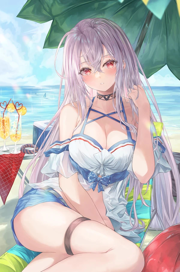 Skadi - NSFW, Swimsuit, Anime art, Hips, Anime, Pixiv, Skadi, Arknights, Red eyes