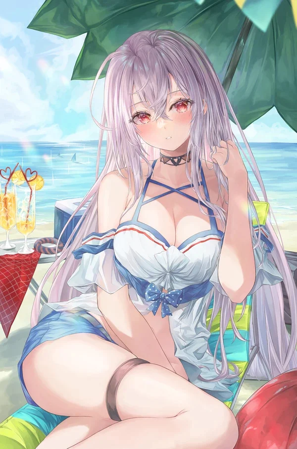 Skadi - NSFW, Swimsuit, Anime art, Hips, Anime, Pixiv, Skadi, Arknights, Red eyes