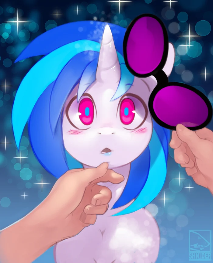 Reply to the post “Let me see your eyes” - My little pony, PonyArt, Vinyl scratch, Shnider, Reply to post, Repeat