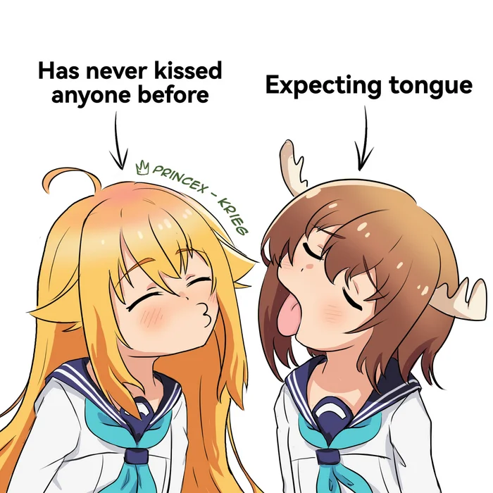 First kiss - Anime, Anime art, Anime memes, Shikanoko Nokonoko Koshitantan, Kiss, First kiss, Friend, Reddit (link), Koshi Torako, Shikanoko Noko