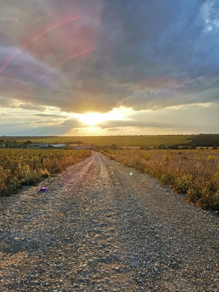 Evening in the village - My, Mobile photography, beauty, Sunset, Field, Village