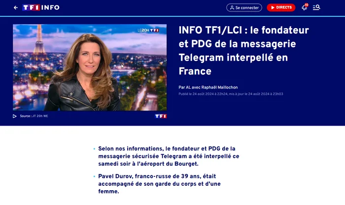 French TV channel TF1 announced live the arrest of Durov - Pavel Durov, France, Telegram, Arrest of Pavel Durov