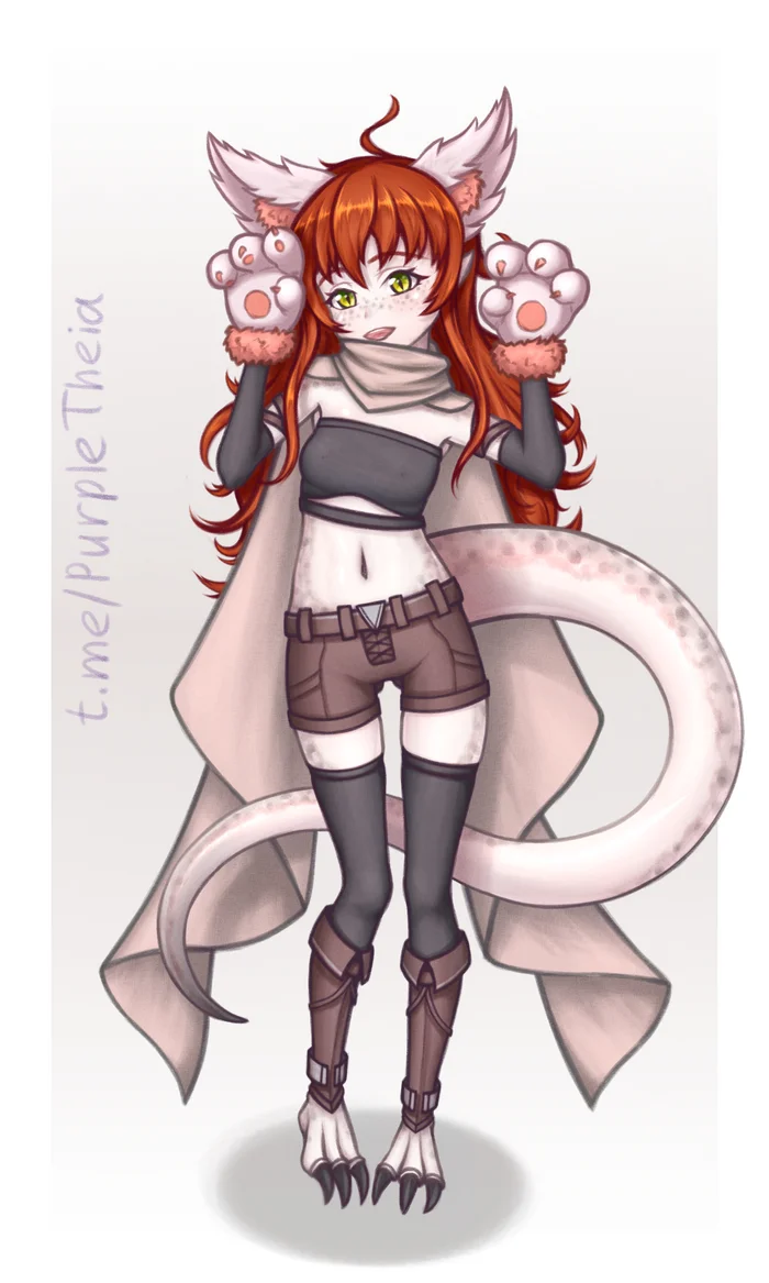 The lizard says meoooo - My, Art, Anime art, Anime, Original character, SAI, Drawing, Digital drawing, Monster girl, Ears, Paws, Tail, Longpost