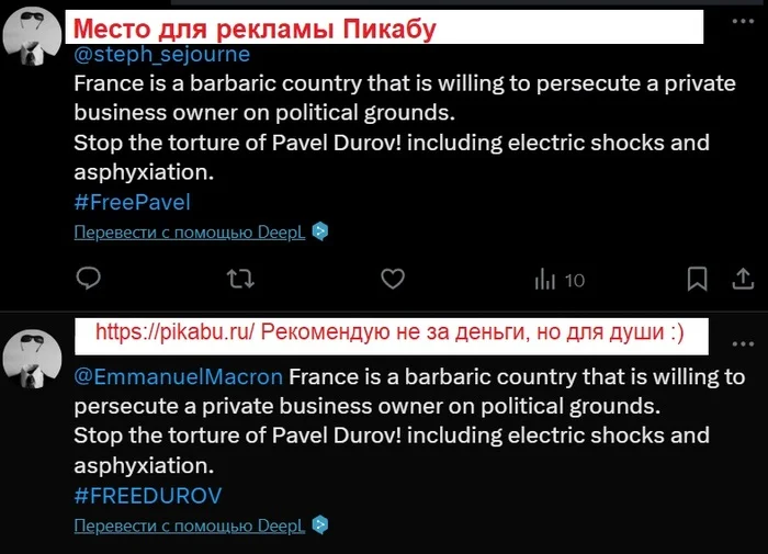 He demanded that the head of the French Foreign Ministry and Macron stop the torture of Pavel Durov - Telegram, Pavel Durov, Arrest of Pavel Durov, France, Emmanuel Macron, Boredom, Twitter, Black humor, Sad humor, Strange humor, Humor