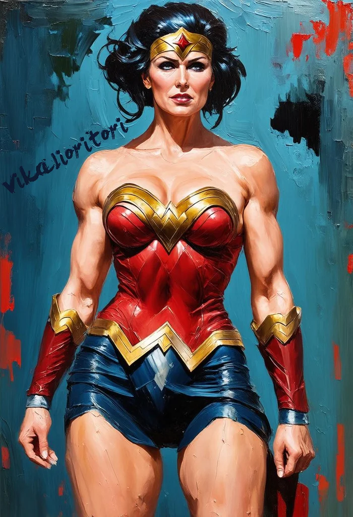 Wonder Woman - My, Girls, Art, Neural network art, Milota, Gratitude, Thank you, Donut, Donates to Peekaboo, Sexuality, Attractiveness, Women, Fictional characters, Drawing, Digital drawing, Unusual, Wonder Woman, Superheroes, Dc comics, Super abilities, Longpost