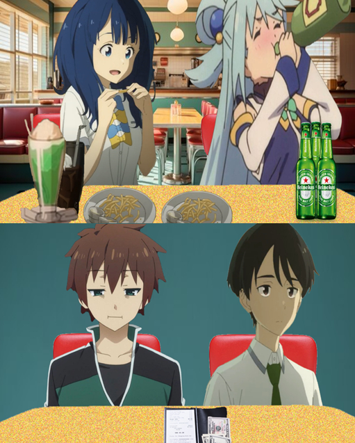 Double date - Anime, Anime memes, Yanami Anna, Make Heroine ga Oosugiru!, Satou kazuma, Aqua, Konosuba, Crossover