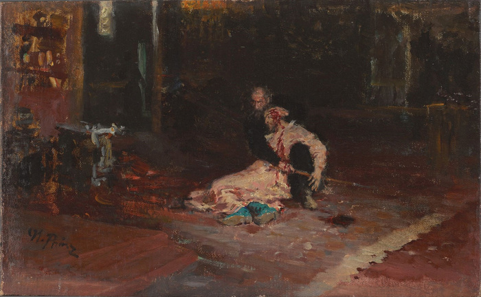 Иван Грозный и сын его Иван 16 ноября 1581 года. Эскиз картины Ильи Репина. 1883–1899 годыГосударственная Третьяковская галерея