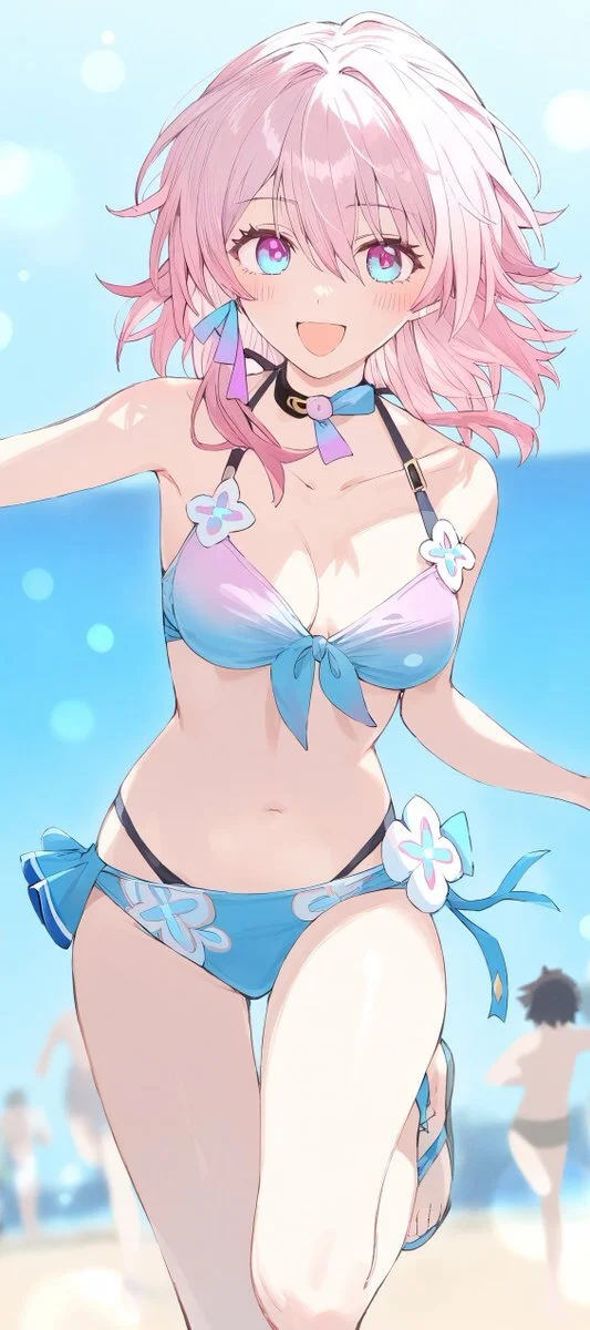 March at sea - Anime art, Anime, Girls, Games, Honkai: Star Rail, March 7th (Honkai: Star Rail), Swimsuit, Bikini, Beach, Sea