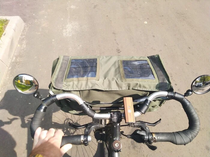 Review of cycling gadgets: handlebar bag with solar panels and chest bag-registrator - My, Russia, Travels, Сумка, Courier, Needlework, Creation, Longpost, Needlework with process