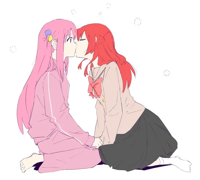 Hitori & Kita - Anime art, Anime, Friend, Yuri, Bocchi the Rock!, Gotou Hitori, Kita Ikuyo, Kiss, Twitter (link)