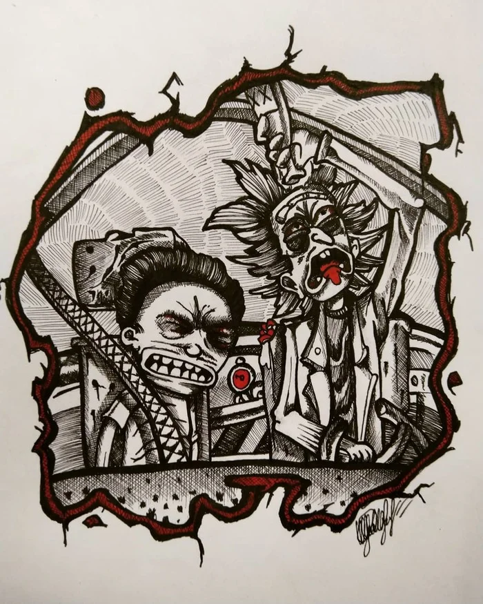 Noir Rick and Morty - My, Tattoo, Tattoo sketch, Rick and Morty, Noir, Sketch, Drawing, Sketchbook