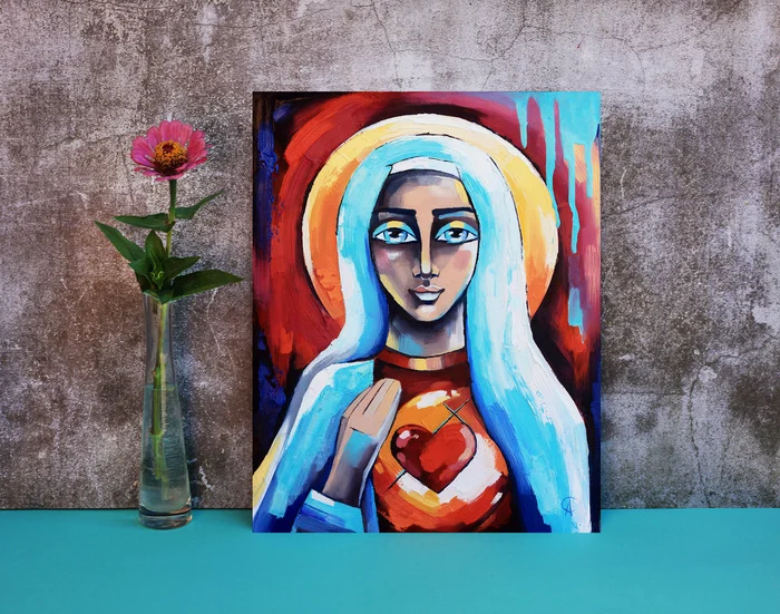 Immaculate Heart of the Virgin Mary - My, Virgin, Maria, Virgin, Painting, Oil painting, Modern Art, Author's painting, Spirituality, Icon, Painting, Art, Decorative arts, Creation, With your own hands, Needlework with process, Drawing with a process, Painting, Decor, Religion, Self-taught artist, Video, Vertical video