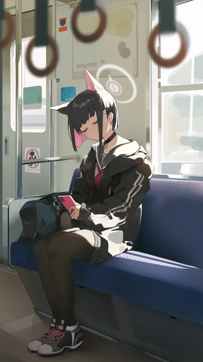 On the way to the factory - Anime, Anime art, Blue archive, Kyouyama Kazusa, Animal ears, Neko