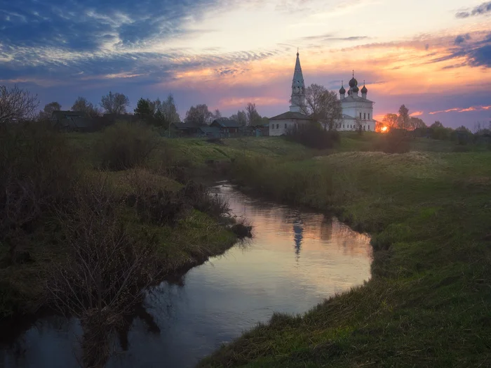 Dawn - My, Spring, dawn, The photo, Russia, Landscape, River, Church, Yaroslavskaya oblast