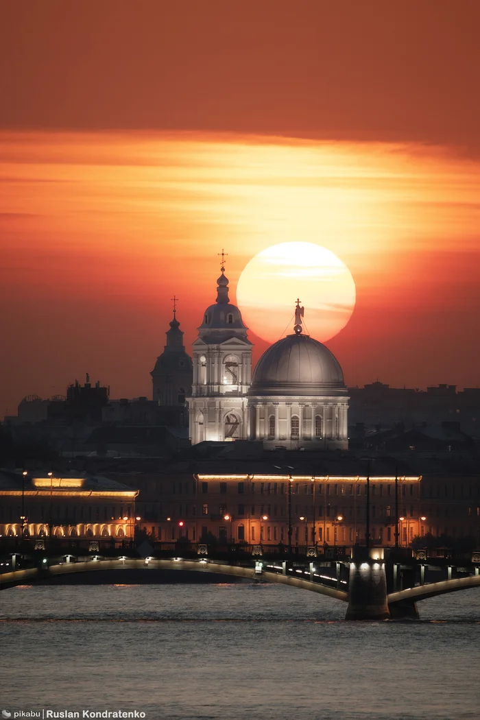 Church of the Holy Great Martyr Catherine against the backdrop of sunset - My, Canon, Saint Petersburg, Town, Evening, Sunset, Collage, Temple, The cathedral, Church, Longpost