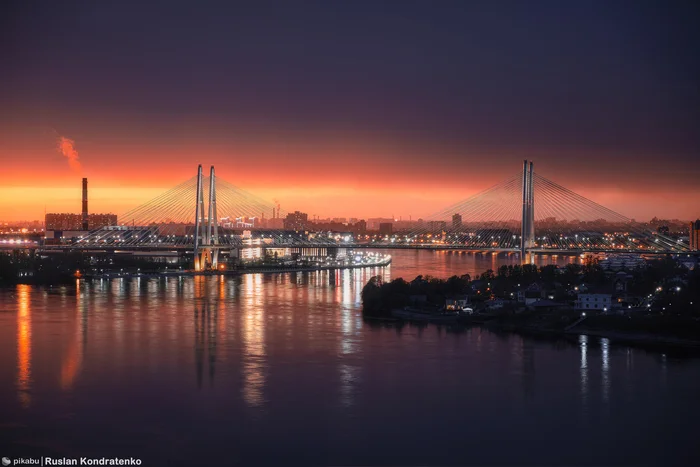 Bolshoy Obukhovskiy Bridge - My, The photo, Canon, Saint Petersburg, Town, Evening, Cable-stayed bridge