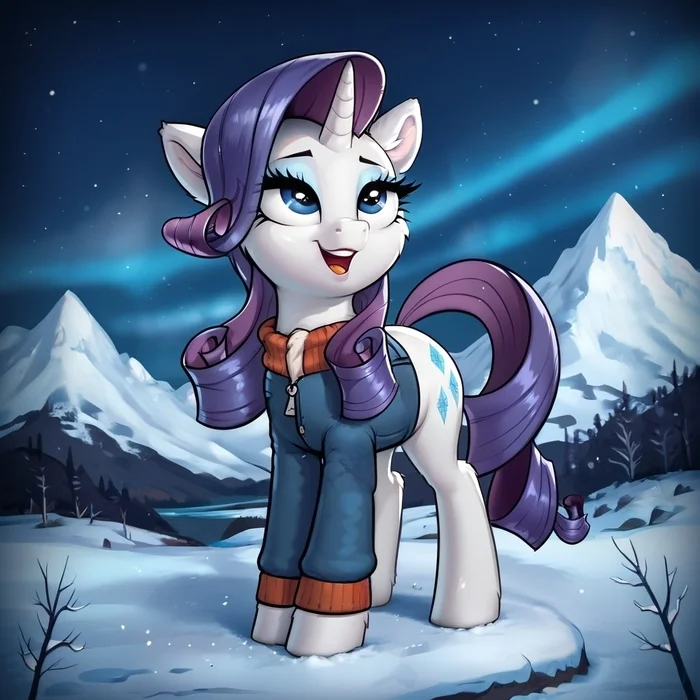 Northern lights! - Моё, Арты нейросетей, My Little Pony, PonyArt, Rarity, Длиннопост