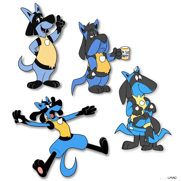 Lucario in cartoon style from Hanna Barbera, Warrner Bros, Metro-Goldwyn-Mayer cartoon studio! - Hanna-Barbera, Lucario, Art, Pokemon, Droopy