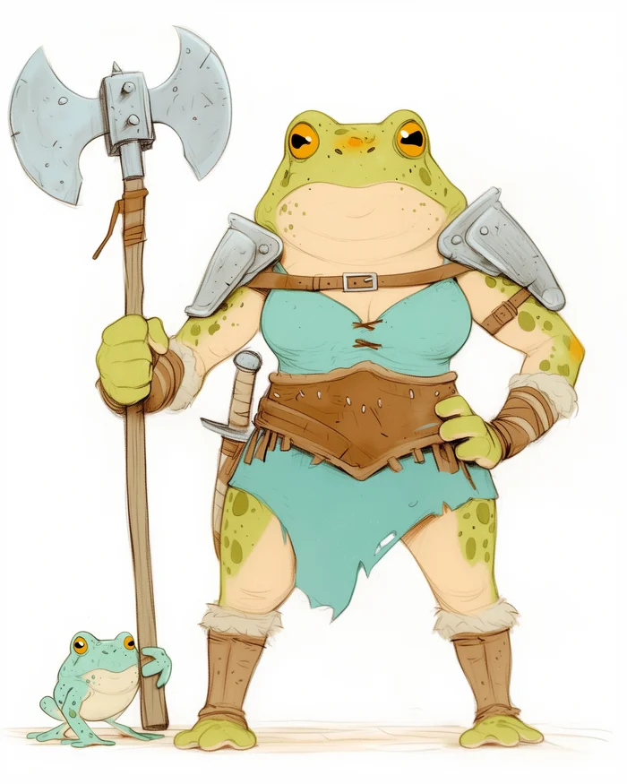 Varvara-grung wishes all her dudes a great environment! - My, Neural network art, Midjourney, Pinanoc, Girls, Barbarian, Barbarian, Barbara, Dungeons & dragons, It Is Wednesday My Dudes