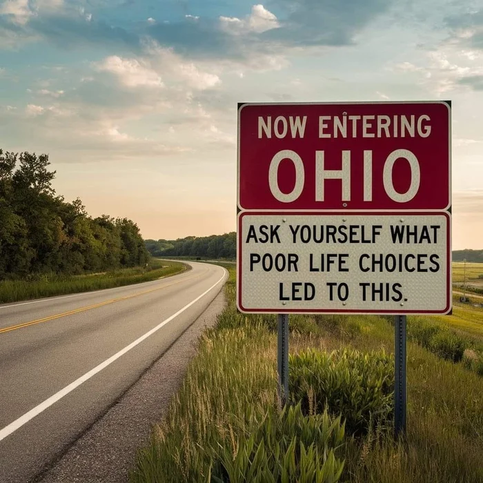 You are entering Ohio. Ask yourself what bad life decisions brought you here - Ohio, USA, Road, Signs, The photo