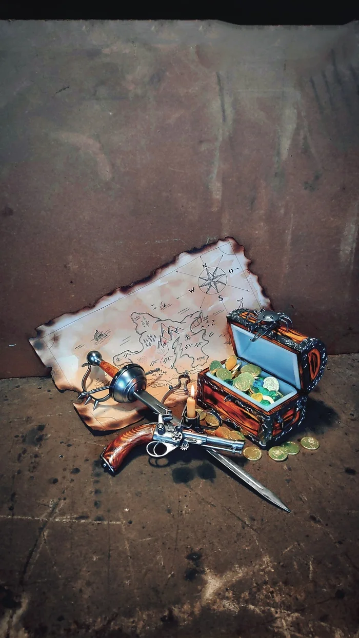 Pirate still life - My, Pirates, hidden treasures, Treasure, Still life, The photo, Needlework without process, Handmade, Welding, Decor, Longpost