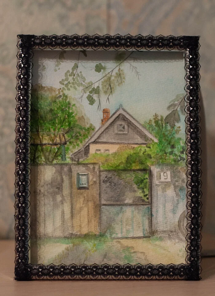 Order based on an old photo - My, Author's painting, Watercolor, Painting, Decor, House in the village, Longpost