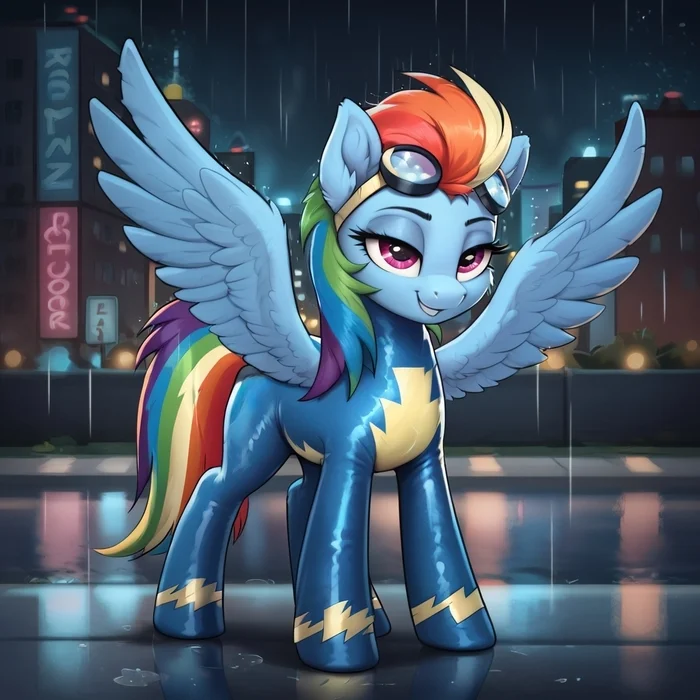 Wonderbolt Dash! - Моё, Арты нейросетей, My Little Pony, PonyArt, Rainbow Dash, Длиннопост