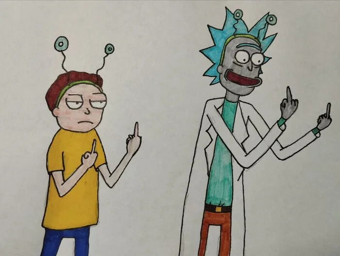 Peace sign in all worlds - My, Drawing, Rick and Morty