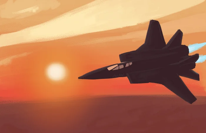 MiG-31 Flight at Sunset - My, Art, Digital drawing, Landscape, MiG-31, Aviation