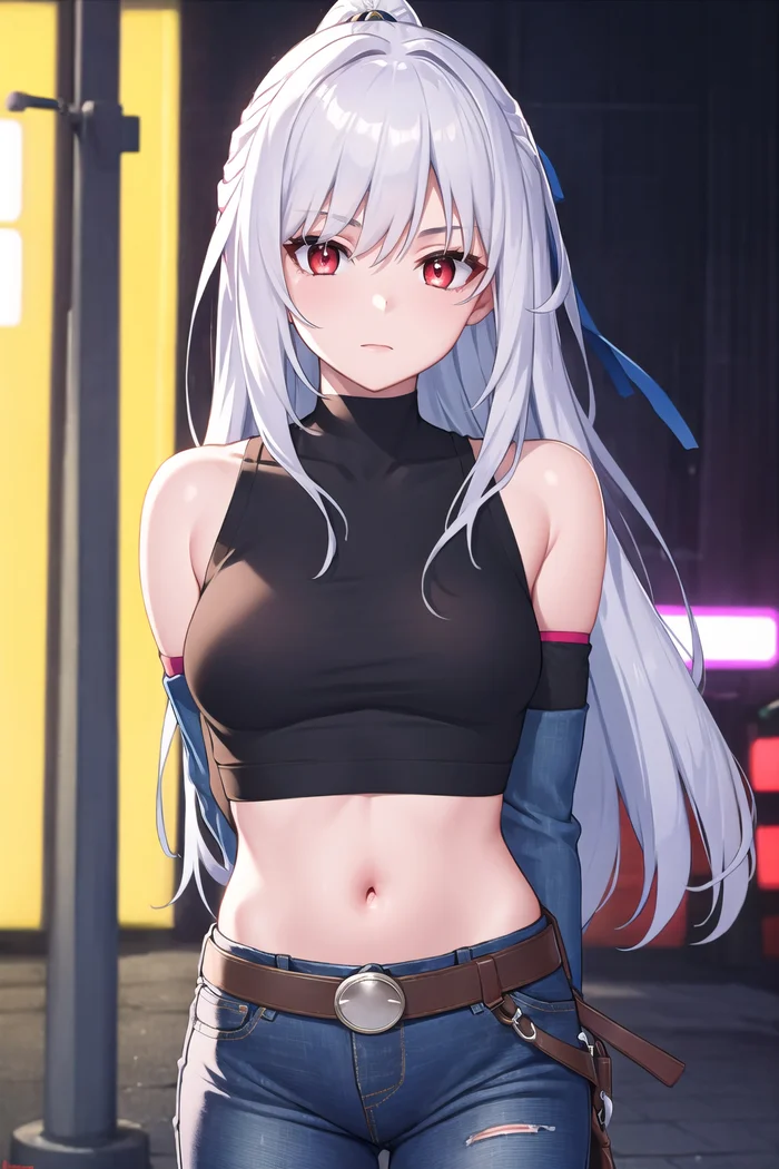 Jingliu - Jingliu (Honkai: Star Rail), Anime art, Pixiv, Anime, Neural network art, Red eyes, Stomach, Navel, Longpost