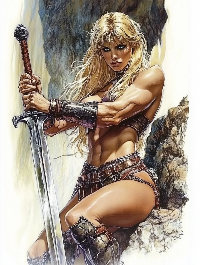 Just Varvara - My, Neural network art, Midjourney, Pinanoc, Girls, Barbarian, Barbarian, Barbara, Strong girl, Dungeons & dragons