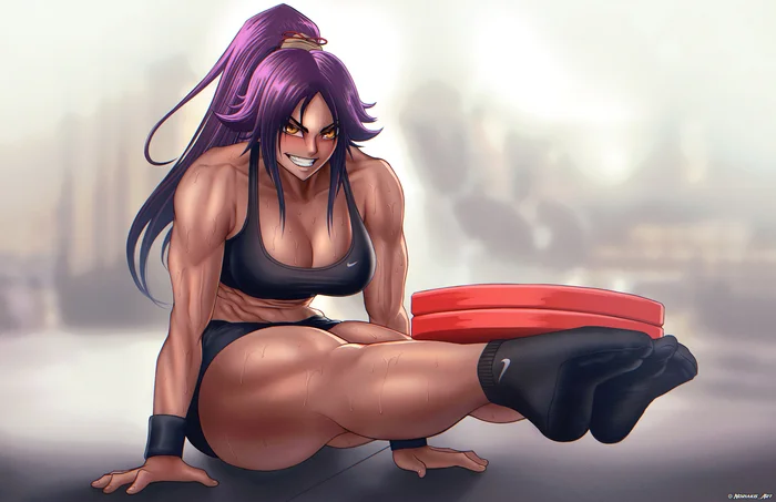 Yoruichi - Strong girl, Muscleart, Bleach, Shihouin Yoruichi, Anime art, Anime, Sports girls, Art, Noriakis Art