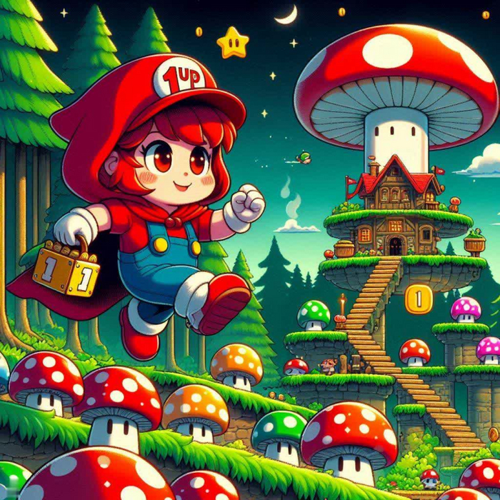 Тема: Красная шапочка в стиле игры Марио.