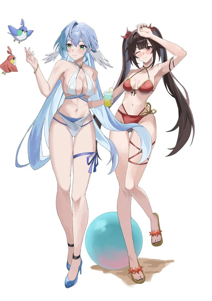 Left? Right? - Anime, Anime art, Robin (Honkai: Star Rail), Sparkle (Honkai: Star Rail), Honkai: Star Rail, Swimsuit